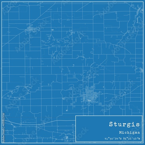 Blueprint US city map of Sturgis, Michigan. photo