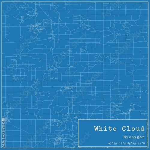Blueprint US city map of White Cloud, Michigan.