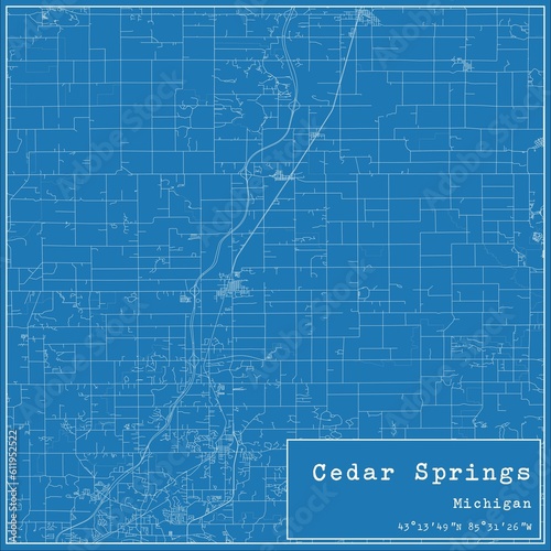 Blueprint US city map of Cedar Springs, Michigan.
