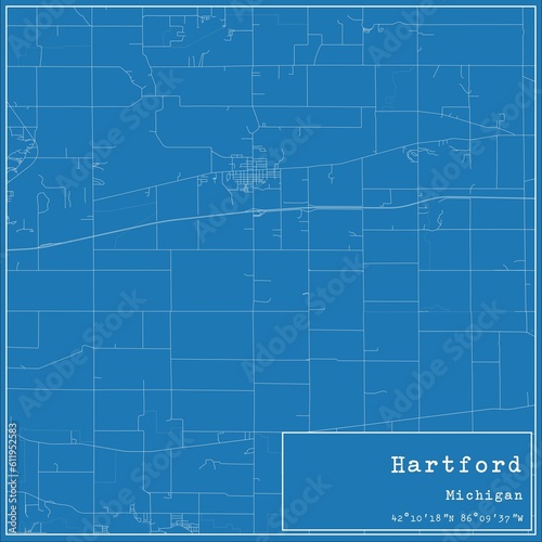 Blueprint US city map of Hartford  Michigan.