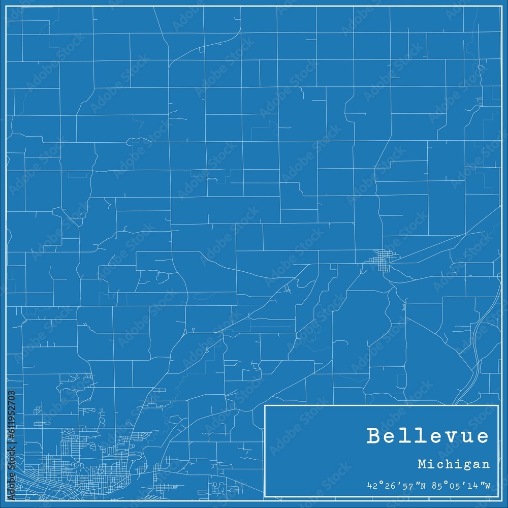 Fototapeta premium Blueprint US city map of Bellevue, Michigan.