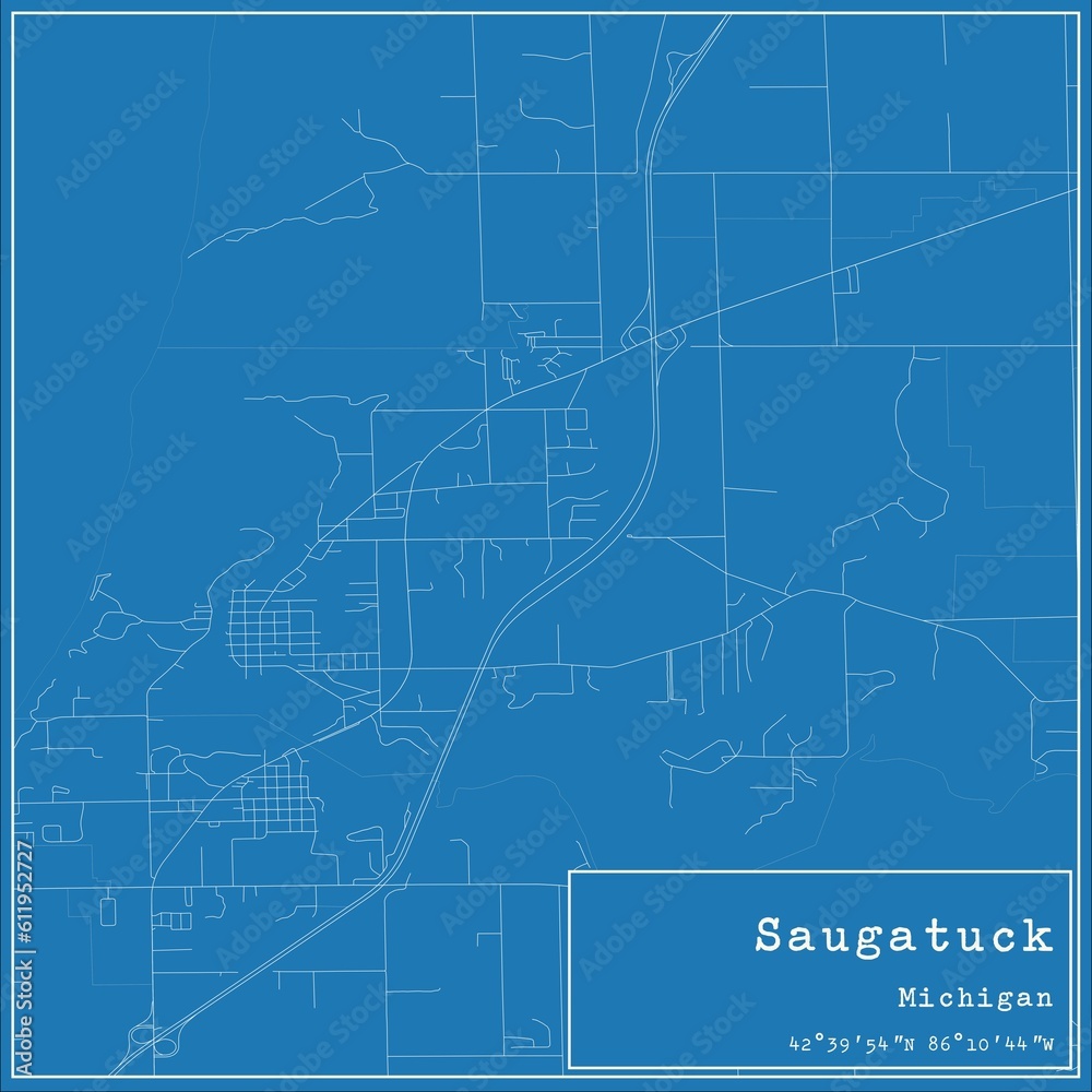 Blueprint US city map of Saugatuck, Michigan.