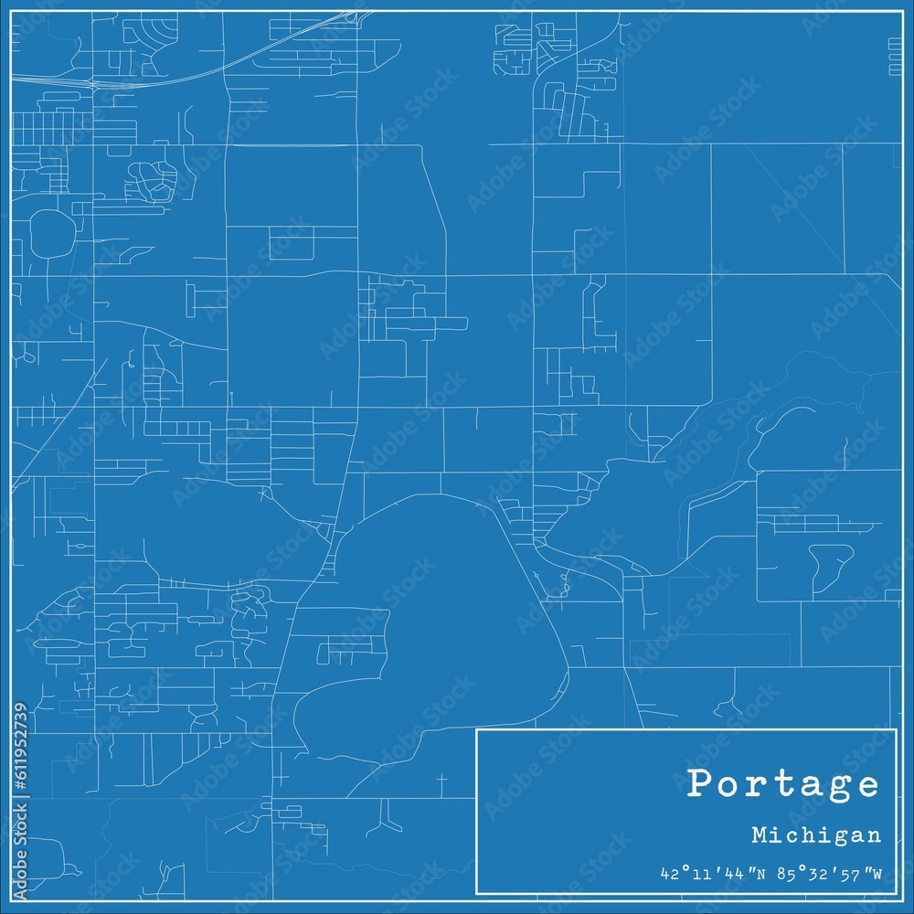 Blueprint US city map of Portage, Michigan.