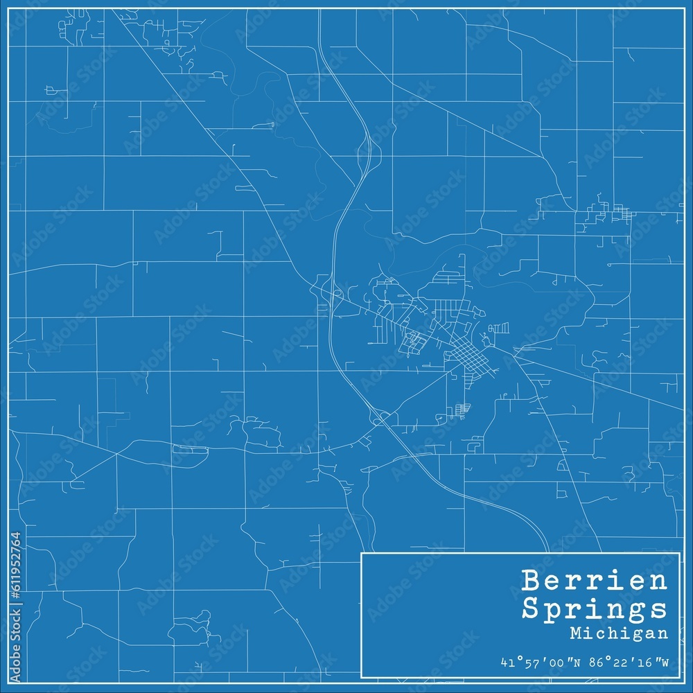 Fototapeta premium Blueprint US city map of Berrien Springs, Michigan.