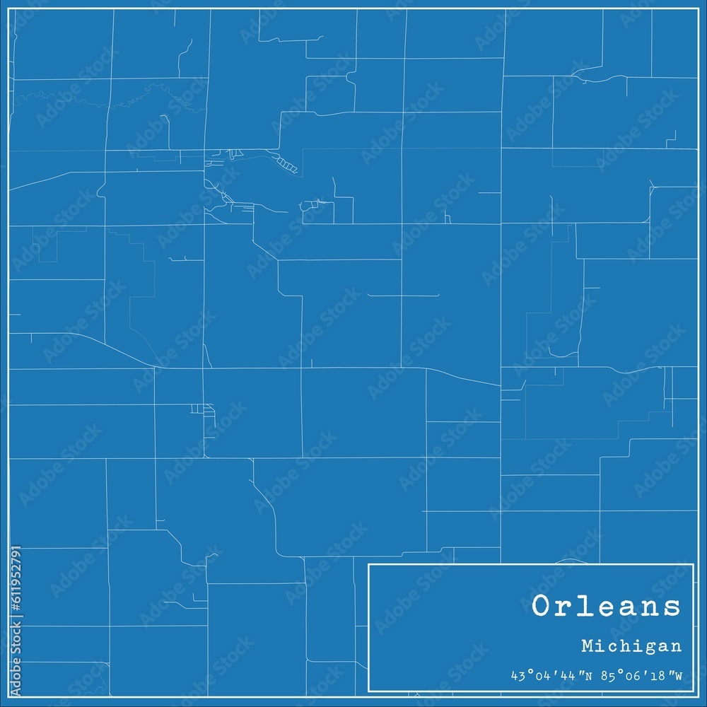 Fototapeta premium Blueprint US city map of Orleans, Michigan.