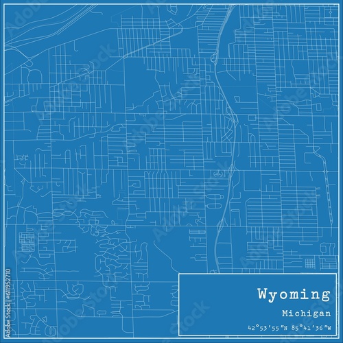 Blueprint US city map of Wyoming, Michigan.