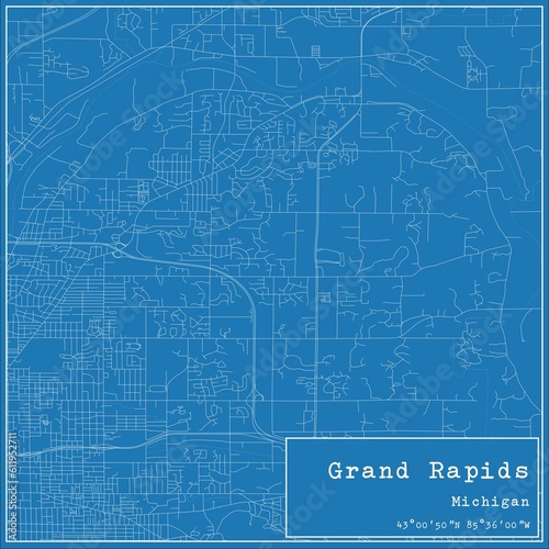 Blueprint US city map of Grand Rapids, Michigan.