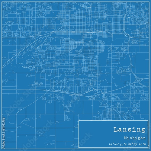 Blueprint US city map of Lansing, Michigan. photo