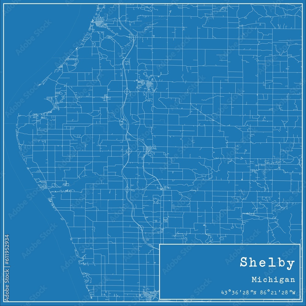 Obraz premium Blueprint US city map of Shelby, Michigan.