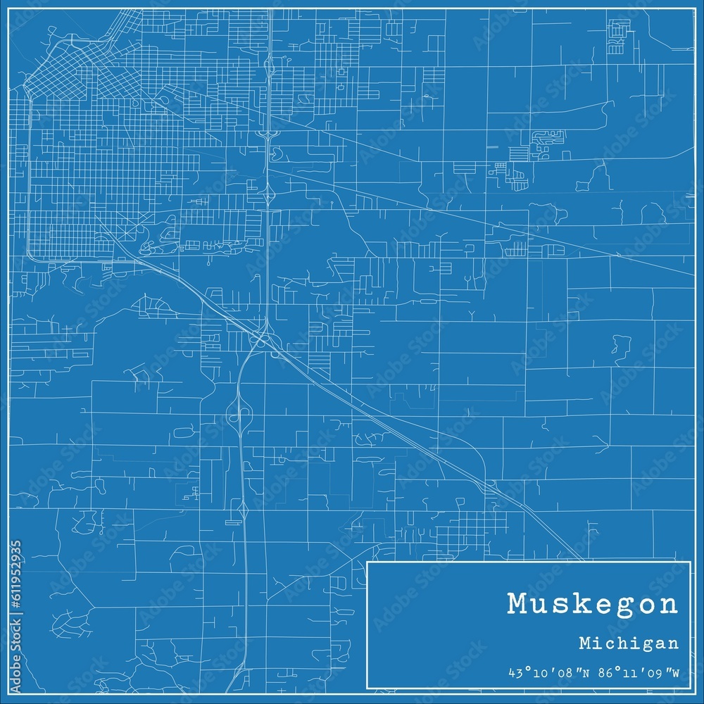 Blueprint US city map of Muskegon, Michigan.