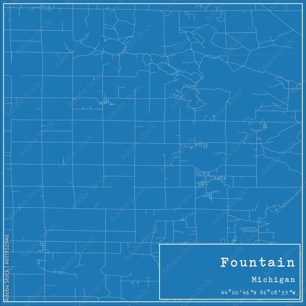 Blueprint US city map of Fountain, Michigan.