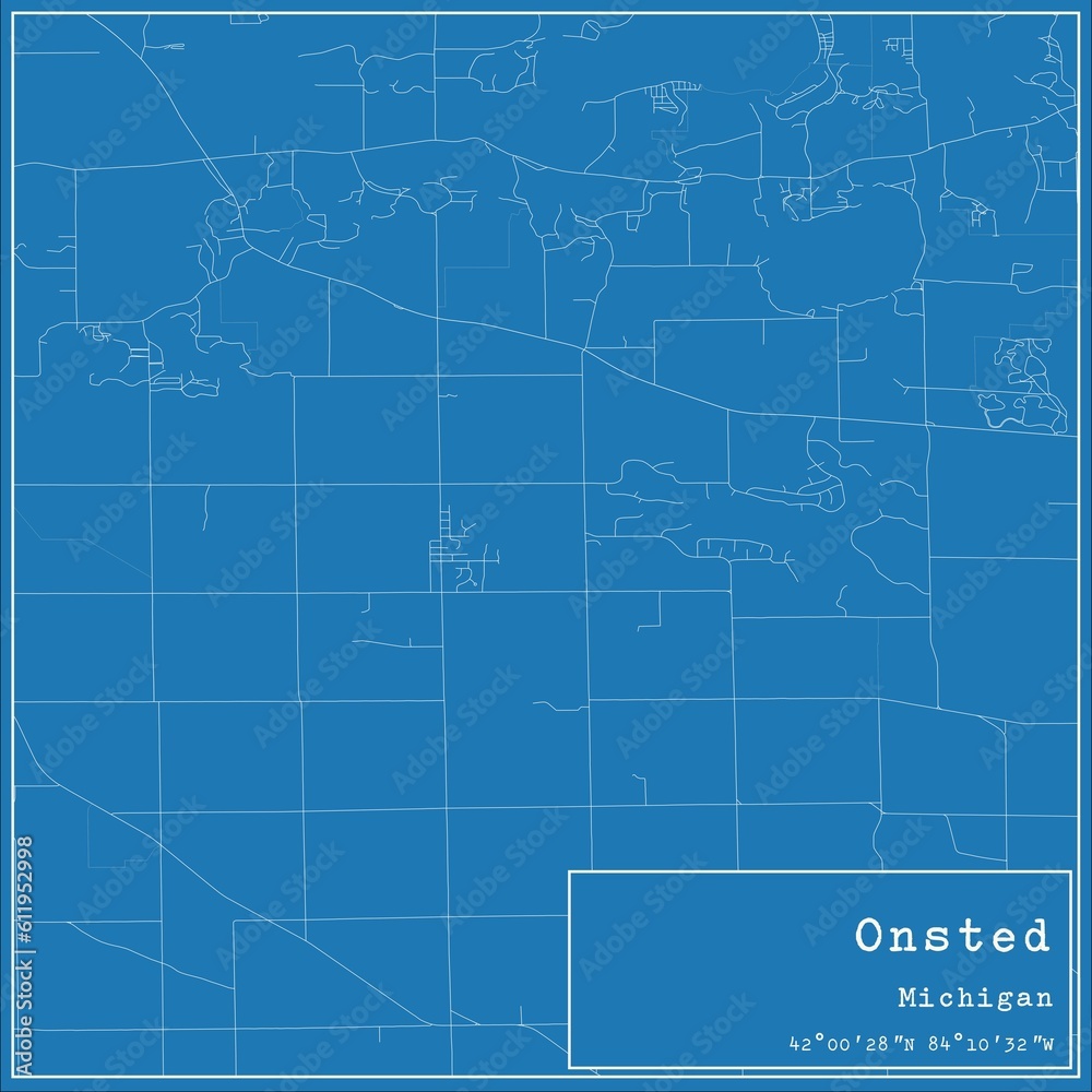 Blueprint US city map of Onsted, Michigan. Blueprint US city map of Onsted, Michigan.