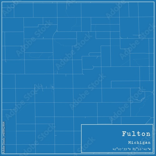 Blueprint US city map of Fulton, Michigan. photo