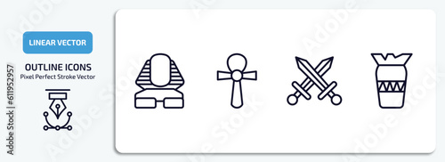 history outline icons set. history thin line icons pack included sphinx, egypt, swords, ancient jar vector.