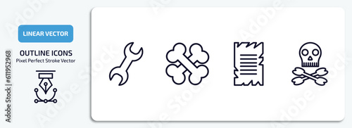history outline icons set. history thin line icons pack included tool, bones, old paper, skeleton vector.