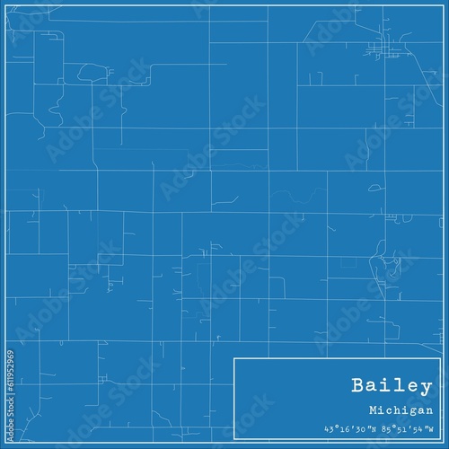 Blueprint US city map of Bailey, Michigan.