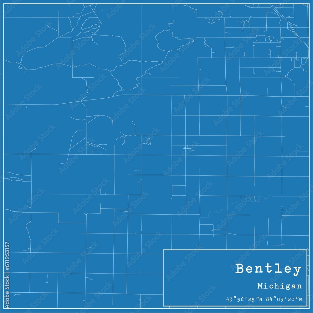 Obraz premium Blueprint US city map of Bentley, Michigan.