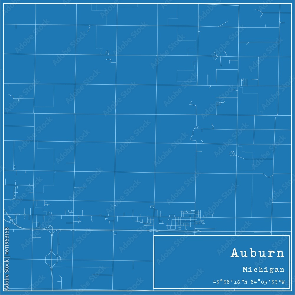 Blueprint US city map of Auburn, Michigan.