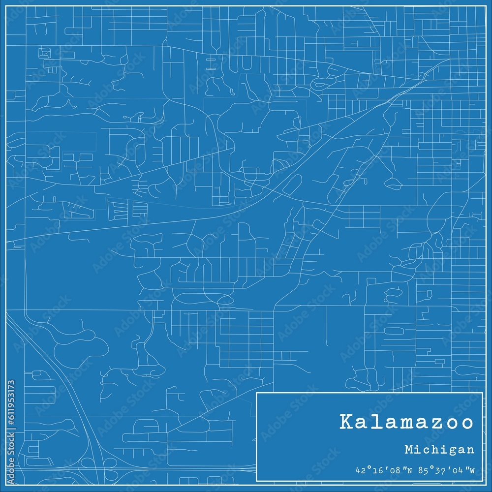 Blueprint US city map of Kalamazoo, Michigan.