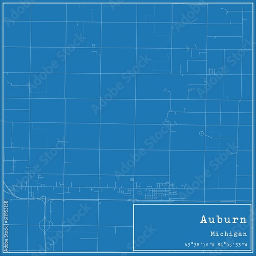 Blueprint US city map of Auburn, Michigan.