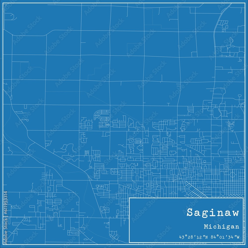Blueprint US city map of Saginaw, Michigan.