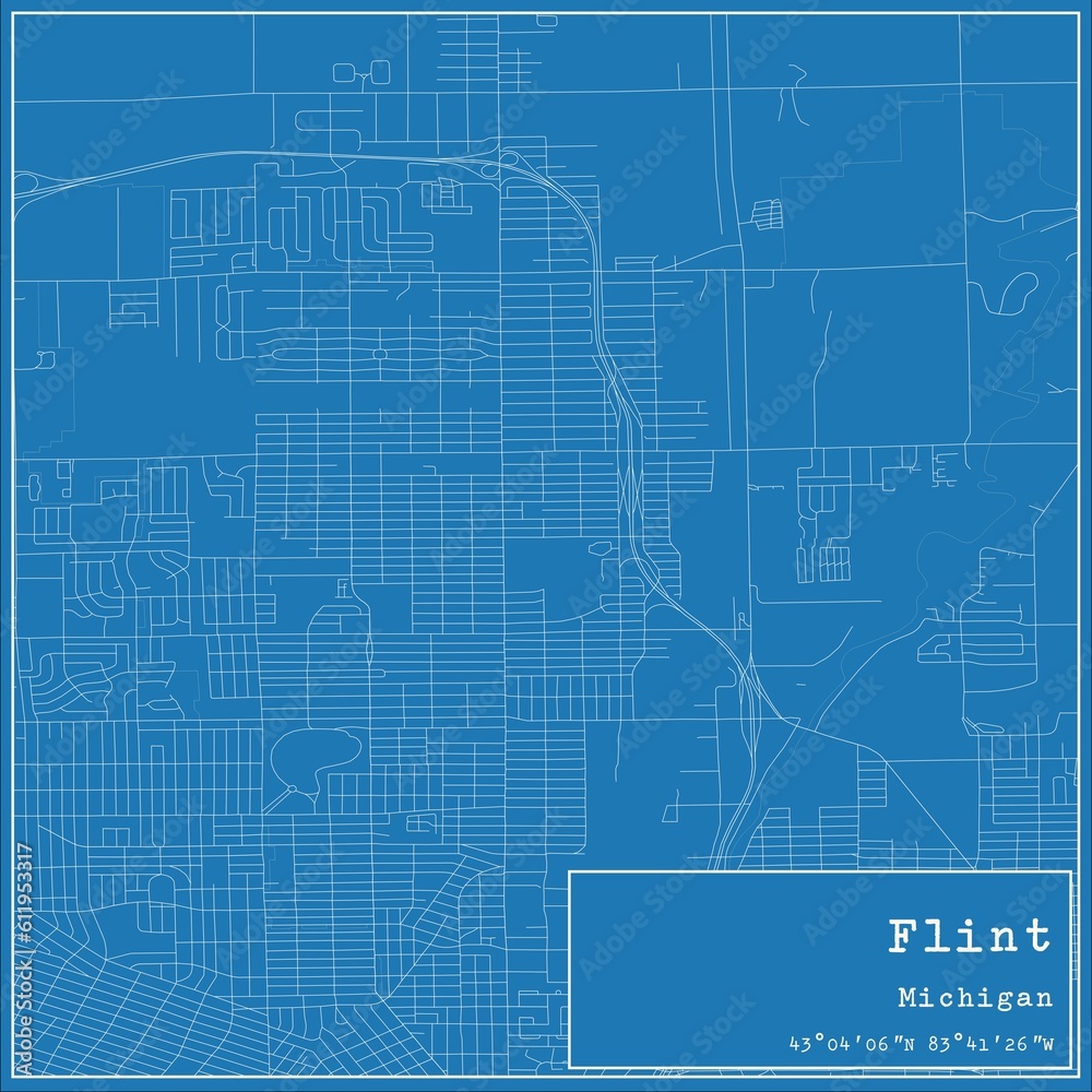 Blueprint US city map of Flint, Michigan.