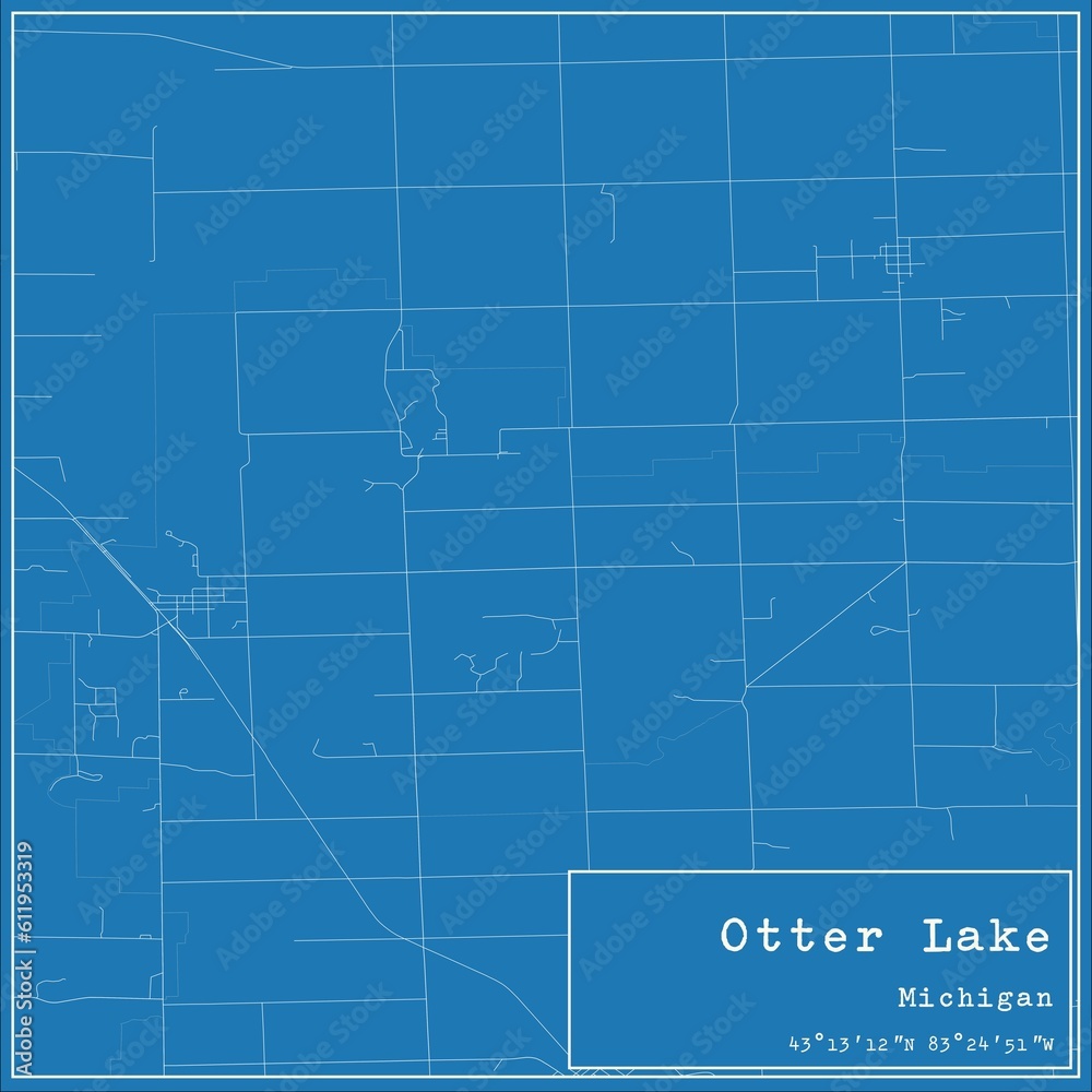 Blueprint US city map of Otter Lake, Michigan.