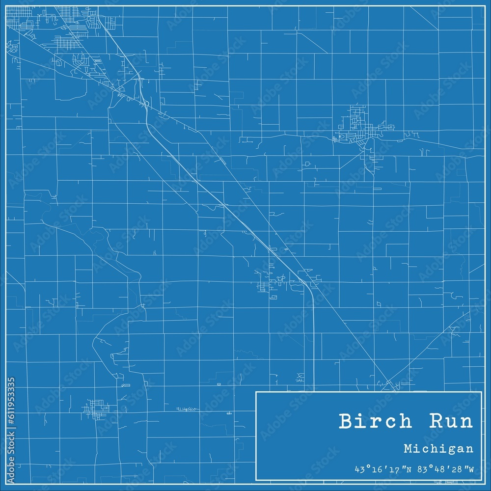 Obraz premium Blueprint US city map of Birch Run, Michigan.