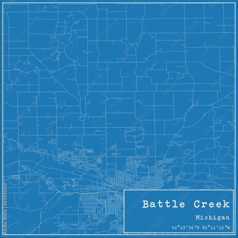 Blueprint US city map of Battle Creek, Michigan. Blueprint US city map of Battle Creek, Michigan.