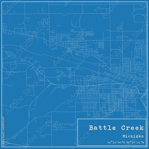 Blueprint US city map of Battle Creek, Michigan. photo