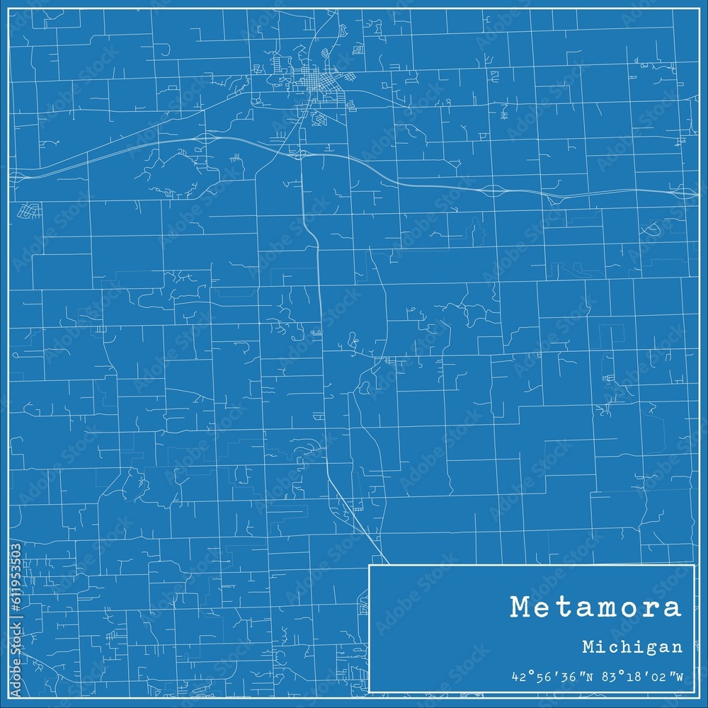 Blueprint US city map of Metamora, Michigan.