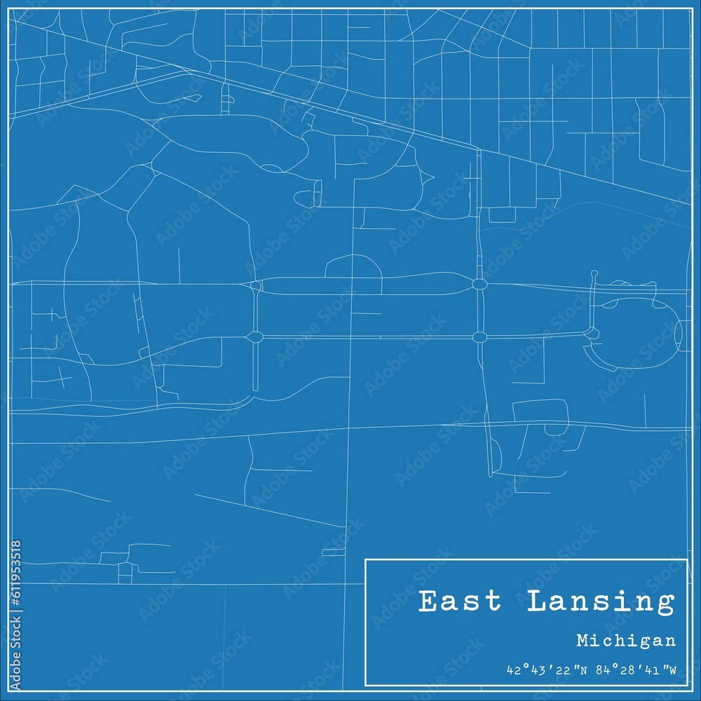 Fototapeta Blueprint US city map of East Lansing, Michigan.
