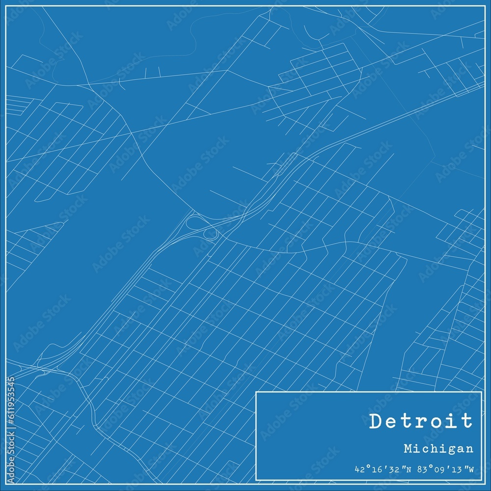 Blueprint US city map of Detroit, Michigan.