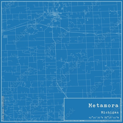 Blueprint US city map of Metamora  Michigan.