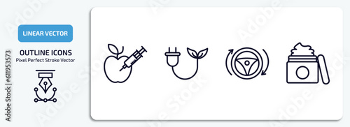 general outline icons set. general thin line icons pack included gmo  biomass energy  autopilot  beauty care vector.