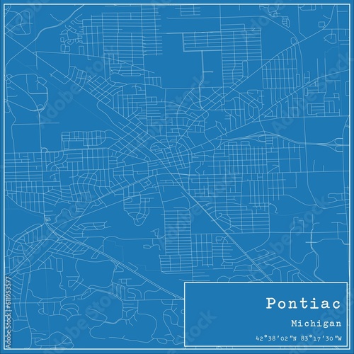 Tableau sur toile Blueprint US city map of Pontiac, Michigan.