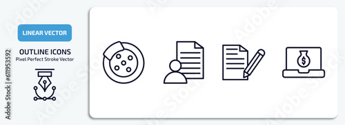 general outline icons set. general thin line icons pack included disk brake, agent script, copywriting, digital economy vector.