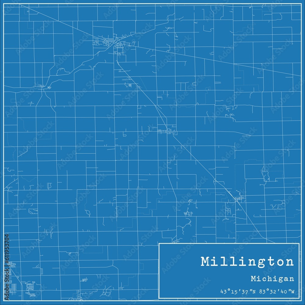Blueprint US city map of Millington, Michigan.