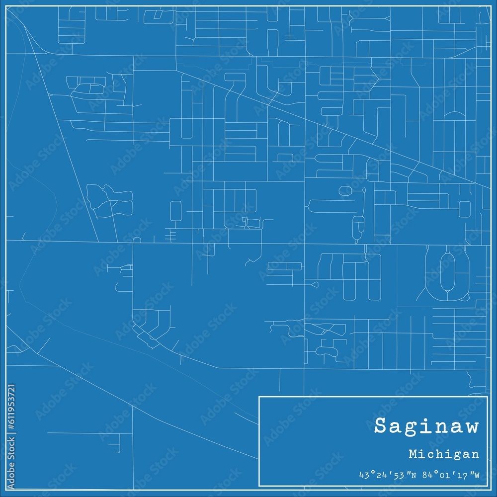 Blueprint US city map of Saginaw, Michigan.