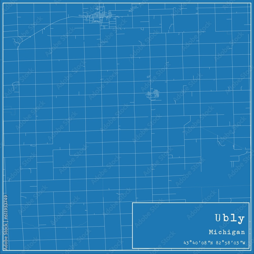 Obraz premium Blueprint US city map of Ubly, Michigan.