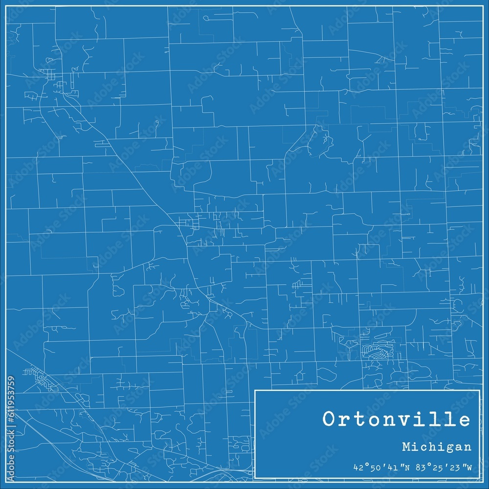 Blueprint US city map of Ortonville, Michigan.