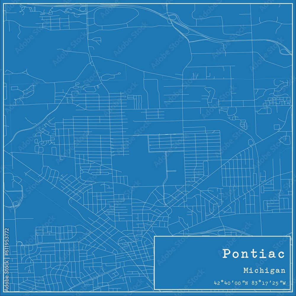 Fototapeta premium Blueprint US city map of Pontiac, Michigan.
