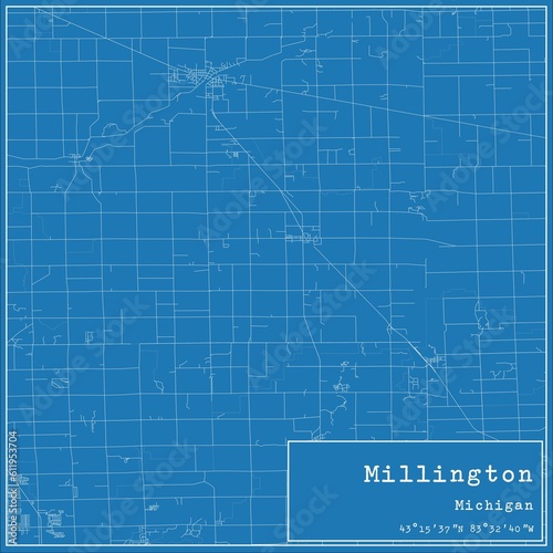 Blueprint US city map of Millington, Michigan. photo