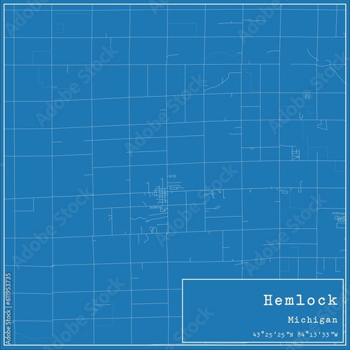 Blueprint US city map of Hemlock, Michigan.