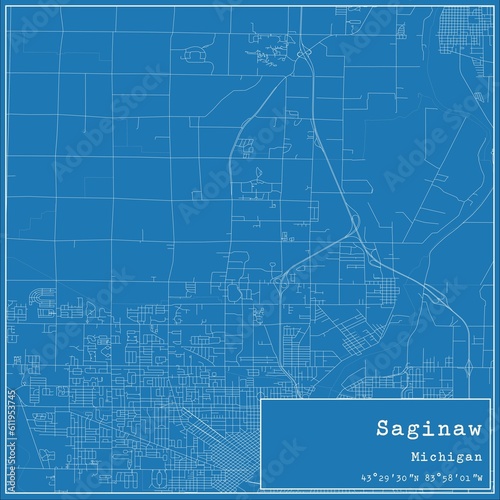 Blueprint US city map of Saginaw  Michigan.