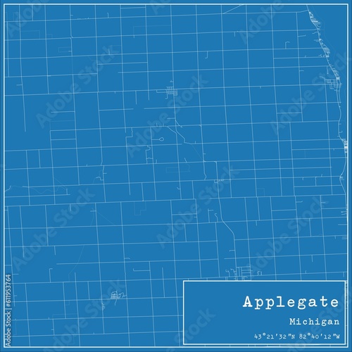 Blueprint US city map of Applegate, Michigan. photo