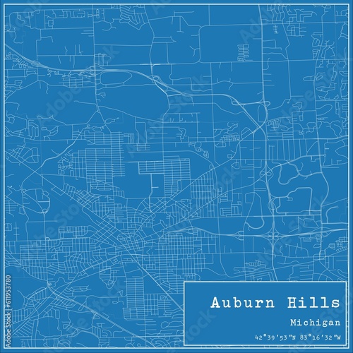Blueprint US city map of Auburn Hills, Michigan. photo