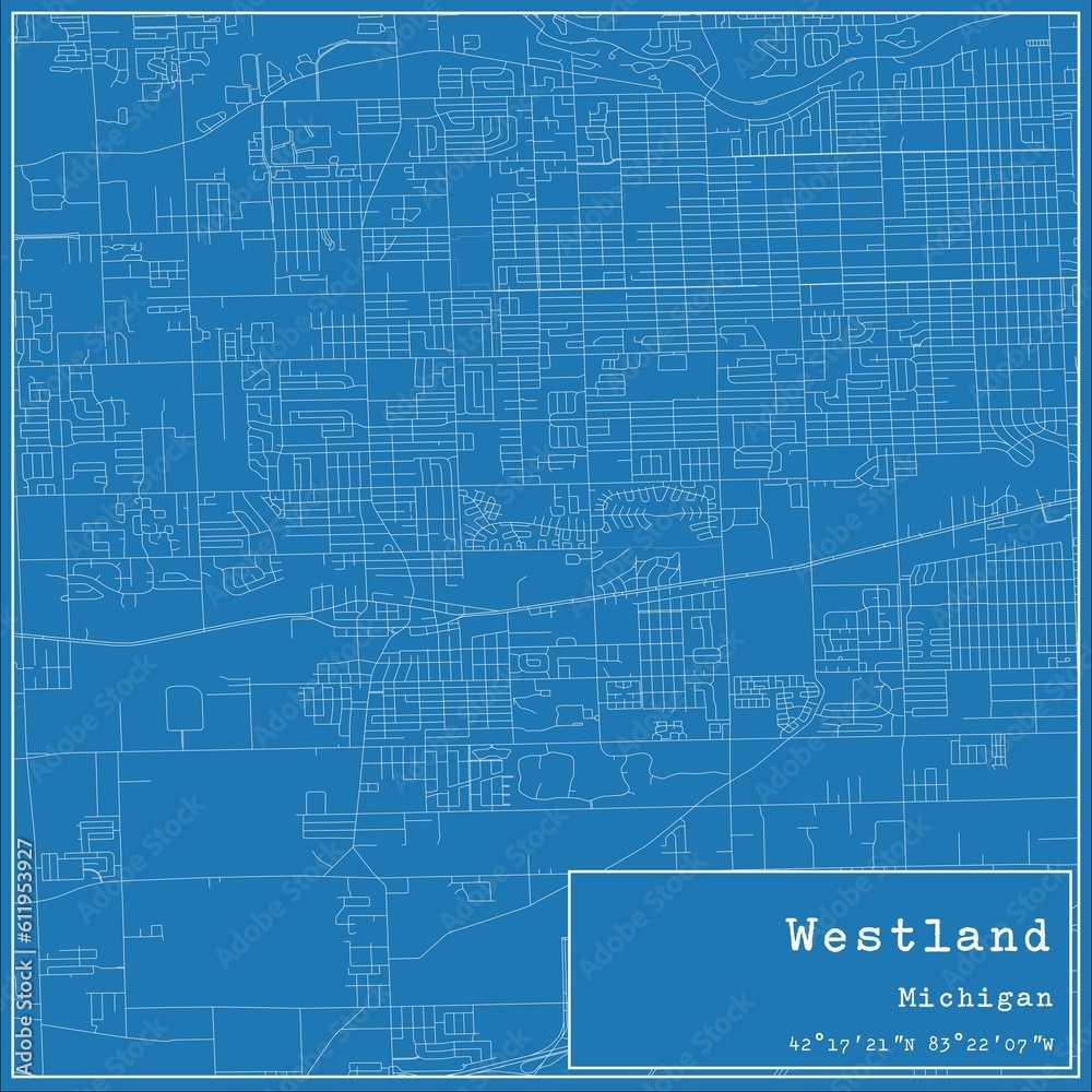 Fototapeta premium Blueprint US city map of Westland, Michigan.
