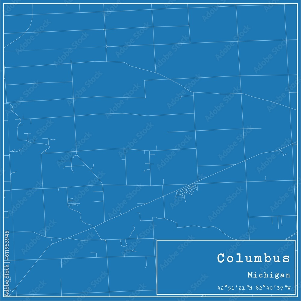 Fototapeta premium Blueprint US city map of Columbus, Michigan.