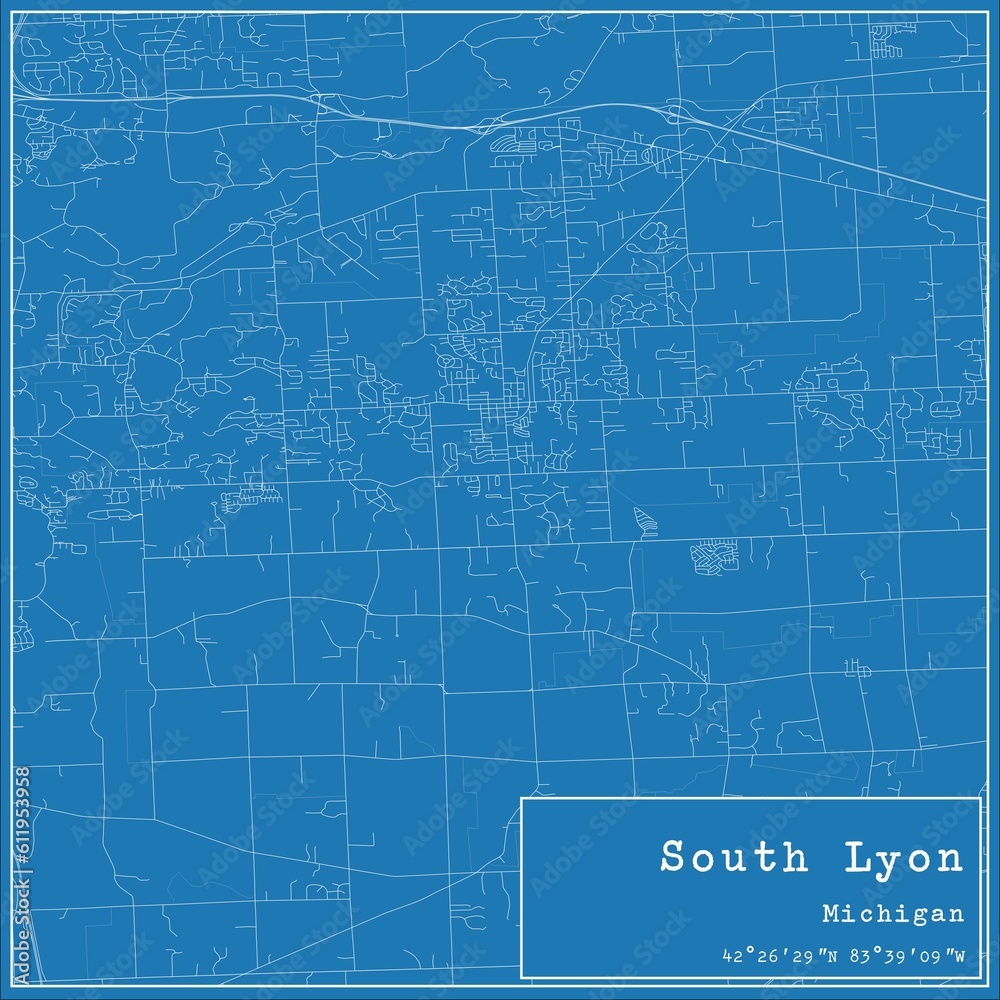 Blueprint US city map of South Lyon, Michigan.